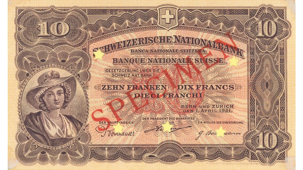 Second banknote series, 1911, 10 franc note, front