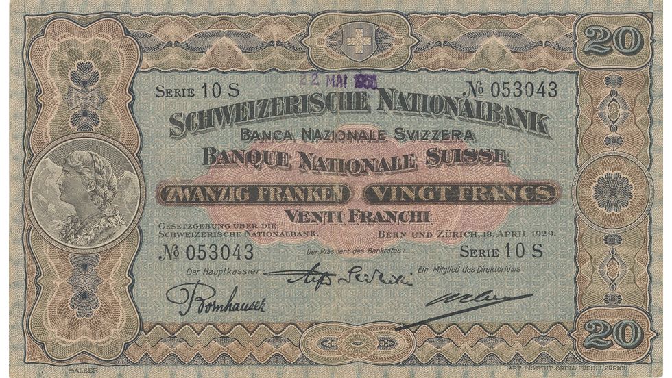Second banknote series, 1911, 20 franc note, front