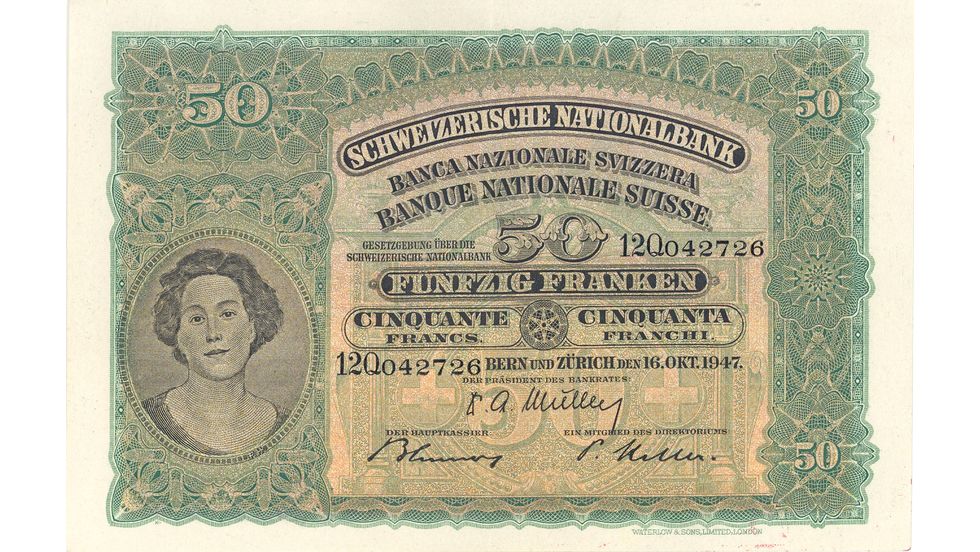 Second banknote series, 1911, 50 franc note, front