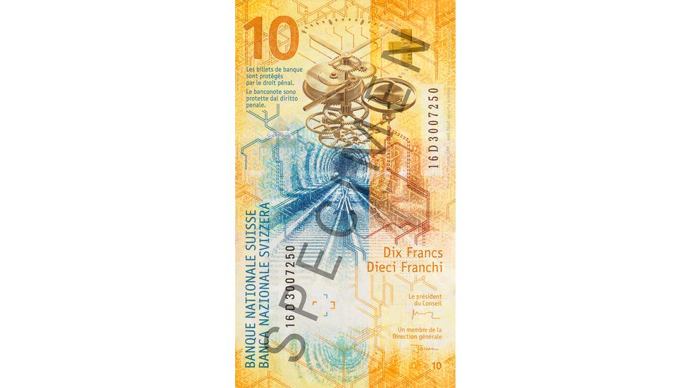 10-Franken-Note Specimen Rückseite
