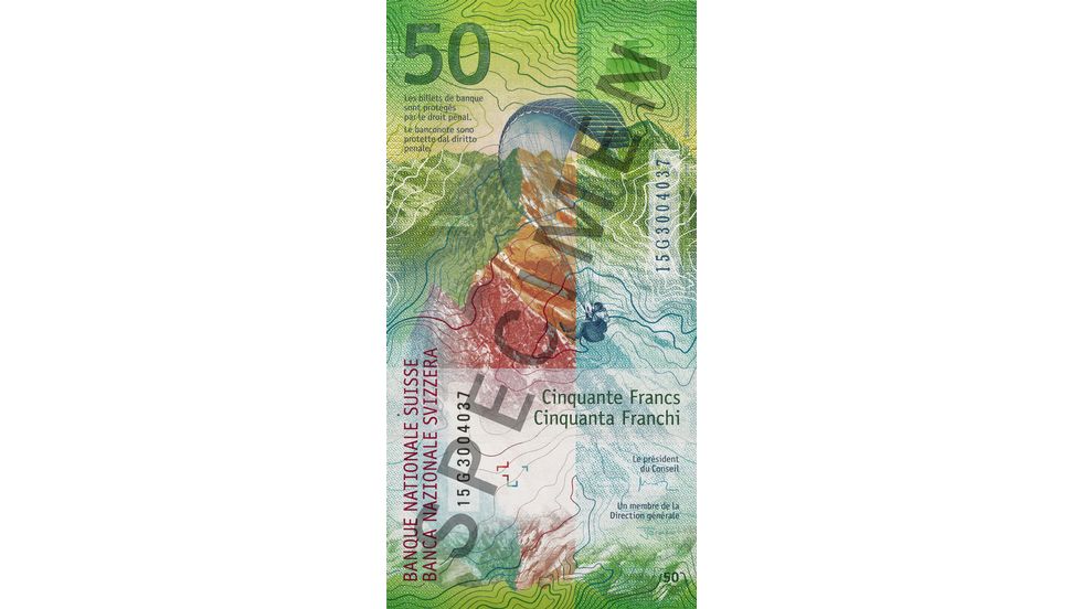 Banconote da 50 franchi Specimen, vista verso