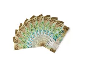Eventail de billets de 200 francs (verso)