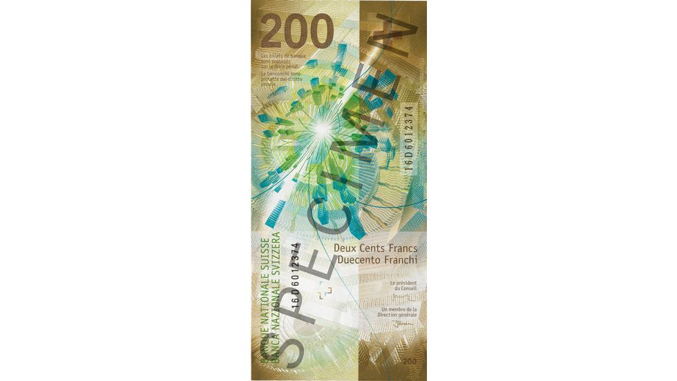 Banconote da 200 franchi Specimen, vista verso