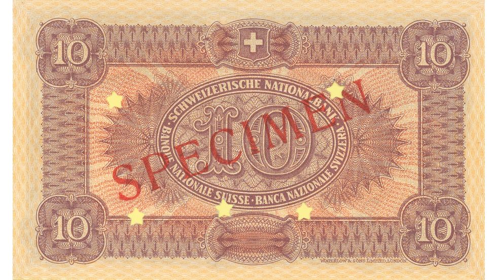 Second banknote series, 1911, 10 franc note, back