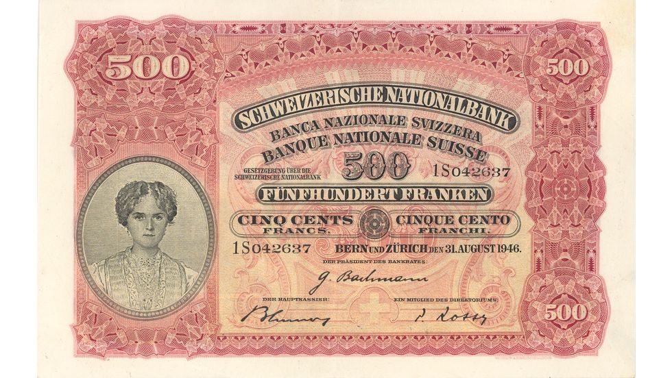 Second banknote series, 1911, 500 franc note, front