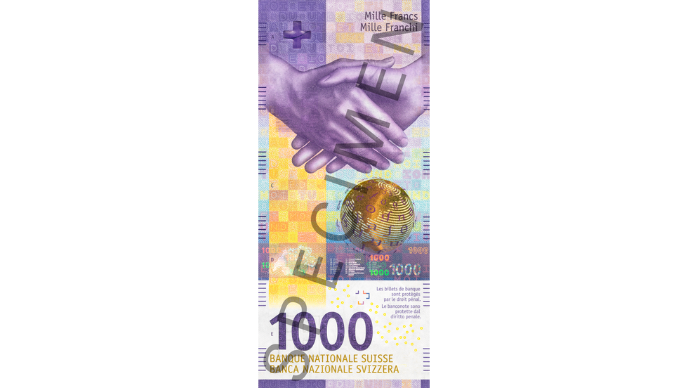 1000-Franken-Note Specimen Vorderseite
